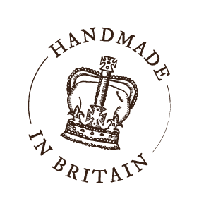 Stamp depicting a crown with the words "Handmade in Britain"