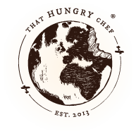 That Hungry Chef logo: sketchy illustration of a globe with a bite taken out